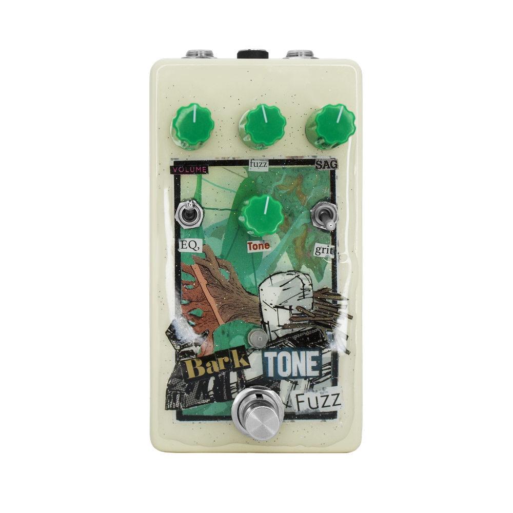 Barktone Fuzz with green knobs and collage artwork